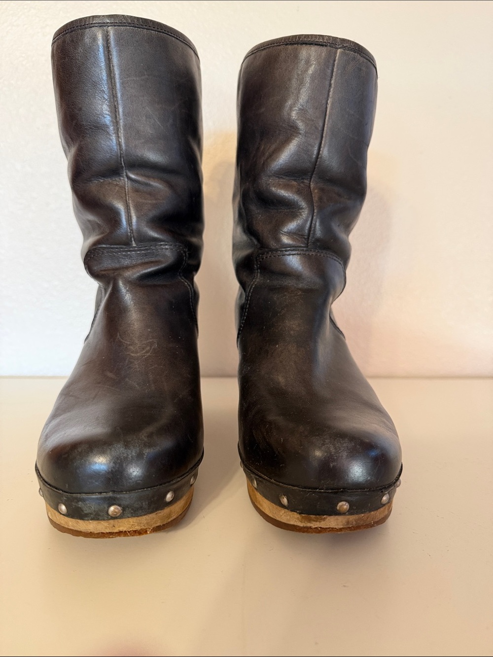 UGG Black Leather Stud Clog Boots